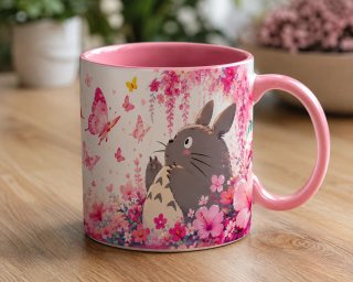 Tazza Mug Totoro Farfalle Fiori Ceramica