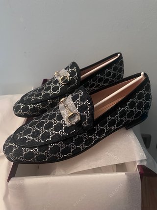 Mocassini Gucci Donna Blu e Argento con Cristalli