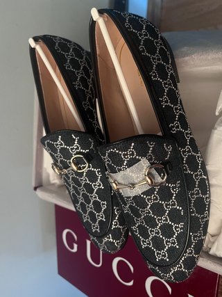 Mocassini Gucci blu con cristalli