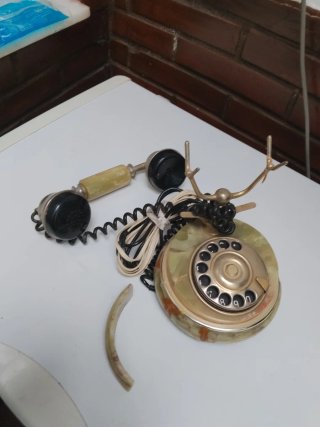 Teléfono antiguo italiano mármol verde/dorado