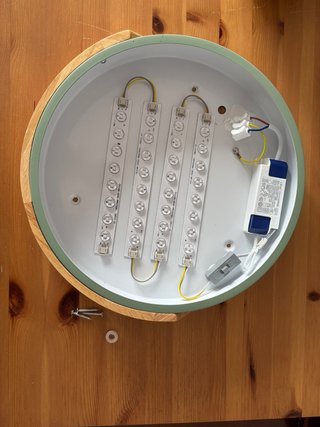 Lámpara LED bicolor madera y cristal