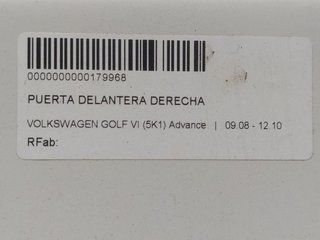PUERTA DELANTERA DERECHA VOLKSWAGEN GOLF VI (5K1) Advance