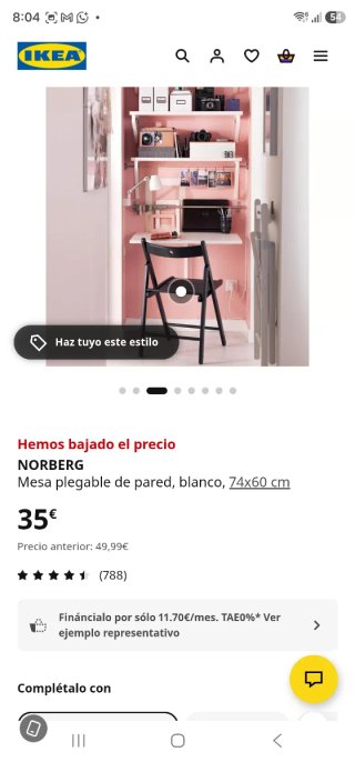 Mesa plegable NORBERG de IKEA, blanca