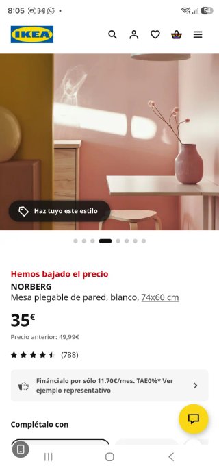 Mesa plegable NORBERG de IKEA, blanca