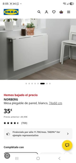 Mesa plegable NORBERG de IKEA, blanca