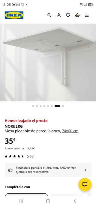 Mesa plegable NORBERG de IKEA, blanca