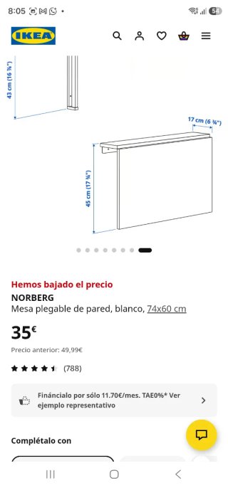 Mesa plegable NORBERG de IKEA, blanca