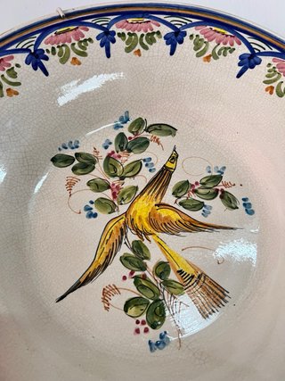 2 Platos Cerámica Decorados Aves 35cm