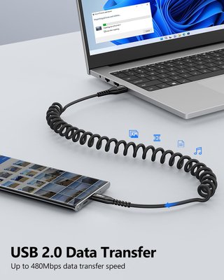 SUNGUY Cable USB C en Espiral, 1Piezas 1.5M