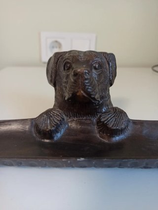 Portaplumas o bolígrafos figura perro de bronce añ