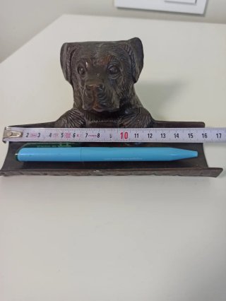 Portaplumas o bolígrafos figura perro de bronce añ
