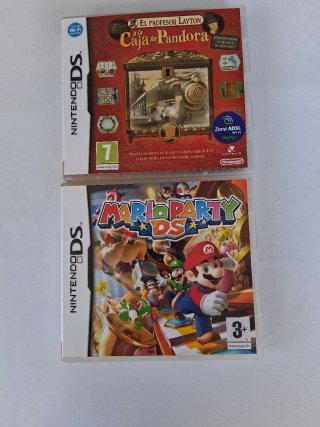 Lote 2  cajas Nintendo DS: Mario Party y Layton
