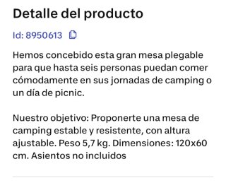 Mesa plegable camping metal y plástico
