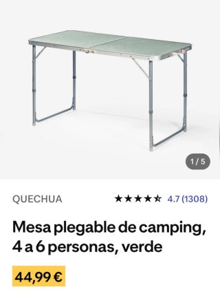 Mesa plegable camping metal y plástico