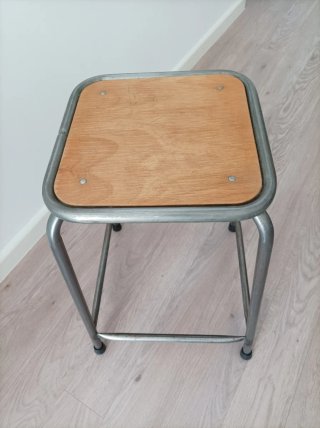 Taburete vintage tubular metal y madera