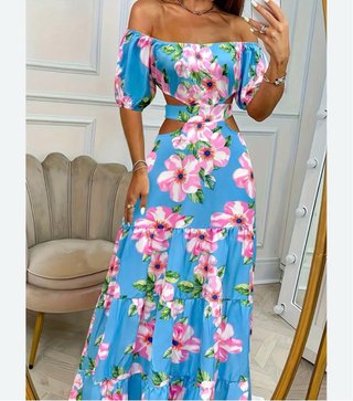 Vestido Verano Floral Azul y Rosa