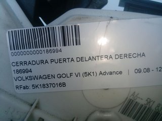 CERRADURA PUERTA DELANTERA DERECHA VOLKSWAGEN GOLF VI (5K1) Advance