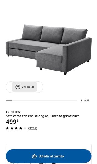 Sofá Cama Chaise Longue Gris Oscuro