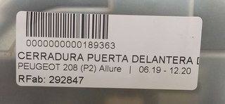 CERRADURA PUERTA DELANTERA DERECHA PEUGEOT 208 (P2) Allure
