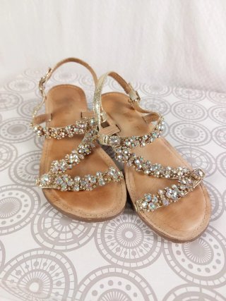 Vintage Sandali conTacco e Strass Pelle
