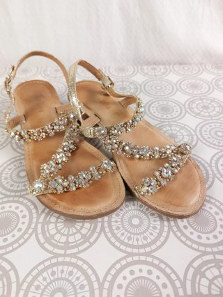 Vintage Sandali conTacco e Strass Pelle