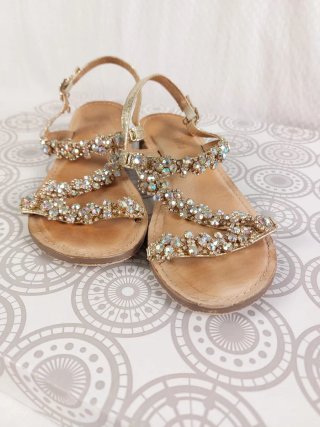 Vintage Sandali conTacco e Strass Pelle