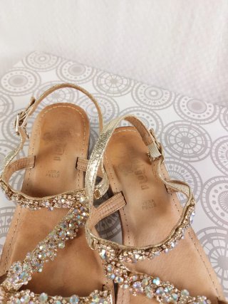 Vintage Sandali conTacco e Strass Pelle