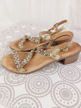 Vintage Sandali conTacco e Strass Pelle