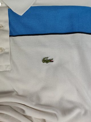 Polo Lacoste Blanco y Azul Talla M