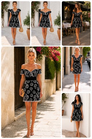 Nuevo Vestido negro con bordado floral T. S