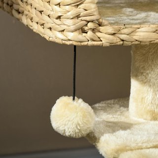 Rascador para Gatos con Casita, Plataforma y Pelota de Juguete, Árbol para Gatos de Madera, Poliéster, Sisal y Algodón PP, 60X40X98 Cm, Marrón y Beige