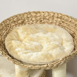 Rascador para Gatos con Casita, Plataforma y Pelota de Juguete, Árbol para Gatos de Madera, Poliéster, Sisal y Algodón PP, 60X40X98 Cm, Marrón y Beige
