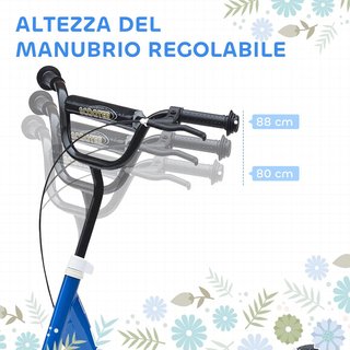 Patinete de 2 Ruedas para Niños de 5 a 12 Años con Freno Trasero y Manillar Ajustable, Patinete de Acero y Plástico, 120X52X80-88 Cm