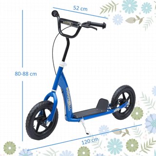 Patinete de 2 Ruedas para Niños de 5 a 12 Años con Freno Trasero y Manillar Ajustable, Patinete de Acero y Plástico, 120X52X80-88 Cm