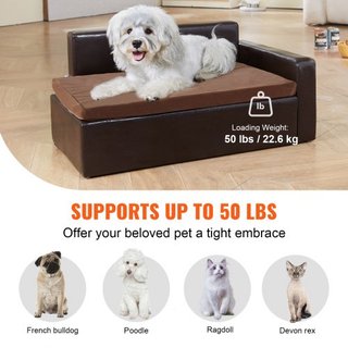 Sofá para Mascotas, Sofá para Perros de Tamaño Mediano y Gatos, Cama Sofá para Perros de Cuero Suave, Sofá para Gatos de Carga de 110 lbs, Negro