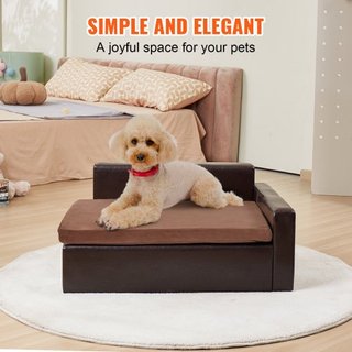 Sofá para Mascotas, Sofá para Perros de Tamaño Mediano y Gatos, Cama Sofá para Perros de Cuero Suave, Sofá para Gatos de Carga de 110 lbs, Negro