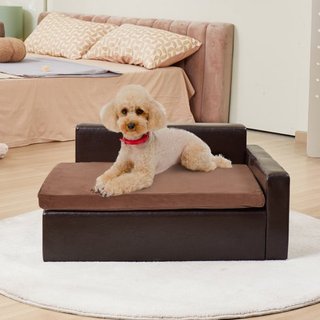 Sofá para Mascotas, Sofá para Perros de Tamaño Mediano y Gatos, Cama Sofá para Perros de Cuero Suave, Sofá para Gatos de Carga de 110 lbs, Negro