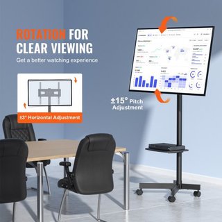 Soporte de TV Móvil, Carro de TV Móvil para TVs de 23 a 60 pulgadas, Soporte de TV Portátil Ajustable en Altura con Ruedas, con una Bandeja para Dispositivos Audiovisuales, Soporte de TV Rodante c...