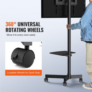 Soporte de TV Móvil, Carro de TV Móvil para TVs de 23 a 60 pulgadas, Soporte de TV Portátil Ajustable en Altura con Ruedas, con una Bandeja para Dispositivos Audiovisuales, Soporte de TV Rodante c...