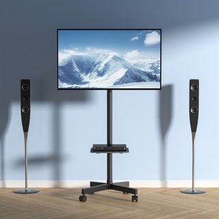 Soporte de TV Móvil, Carro de TV Móvil para TVs de 23 a 60 pulgadas, Soporte de TV Portátil Ajustable en Altura con Ruedas, con una Bandeja para Dispositivos Audiovisuales, Soporte de TV Rodante c...