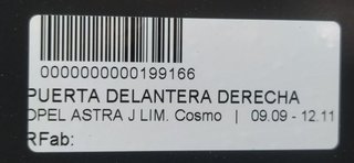 PUERTA DELANTERA DERECHA OPEL ASTRA J LIM. Cosmo