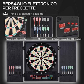 Objetivo de Dardos Electrónico Con 6 Pantallas, Objetivo Profesional Con 12 Dardos Incluidos Y 27 Modos de Juego, para 8 Personas, 51X6.5X57Cm, Negro