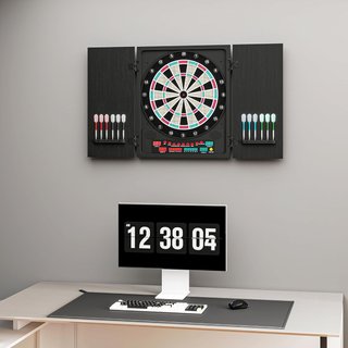 Objetivo de Dardos Electrónico Con 6 Pantallas, Objetivo Profesional Con 12 Dardos Incluidos Y 27 Modos de Juego, para 8 Personas, 51X6.5X57Cm, Negro