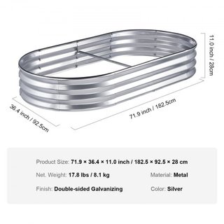 Cama de Jardín Elevada, Caja de Plantas de Metal Galvanizado de 71.9 x 36.4 x 11 pulgadas, Cajas de Plantación al Aire Libre con Base Abierta, para Cultivar Flores/Vegetales/Hierbas en el Patio/Ja...