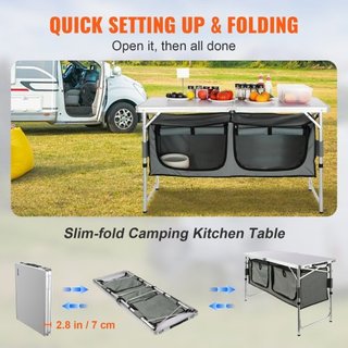 Mesa de Cocina para Camping Plegable Estación de Cocción Portátil 3 Alturas Ajustables