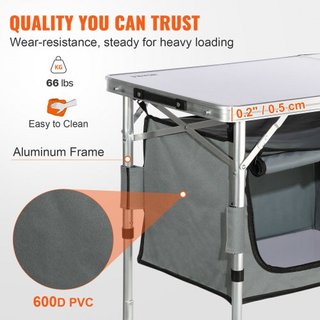 Mesa de Cocina para Camping Plegable Estación de Cocción Portátil 3 Alturas Ajustables