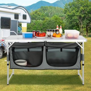 Mesa de Cocina para Camping Plegable Estación de Cocción Portátil 3 Alturas Ajustables