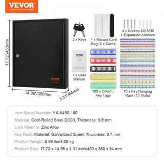 Cabinet de 100 Llaves, Caja de Llave con Cerradura Ajustable, Caja de Almacenamiento de Llaves de Seguridad de Acero, Organizador de Llaves con 100 Etiquetas de Llave Coloridas y 2 Tarjetas de Reg...