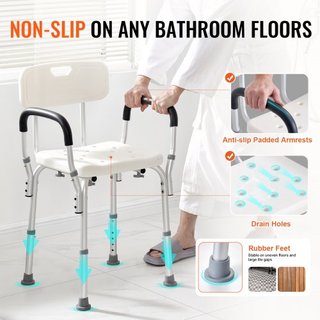 Silla de Ducha, Asiento de Ducha con Respaldo, Taburete de Ducha de Altura Ajustable, Silla de Ducha para Ducha Interior de Bañera, Banco de Baño Antideslizante para Ancianos Discapacitados, Capac...