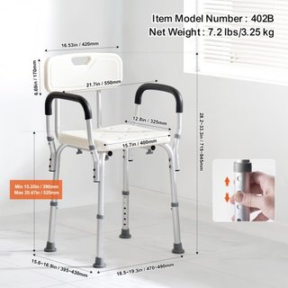 Silla de Ducha, Asiento de Ducha con Respaldo, Taburete de Ducha de Altura Ajustable, Silla de Ducha para Ducha Interior de Bañera, Banco de Baño Antideslizante para Ancianos Discapacitados, Capac...